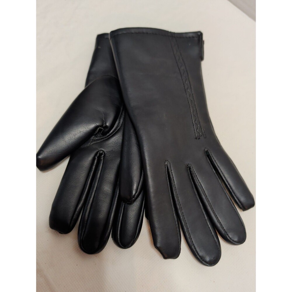 Vintage Women's Size 8 Vinyl Gloves Acrylic Pile Lined Biker Winter Warm
